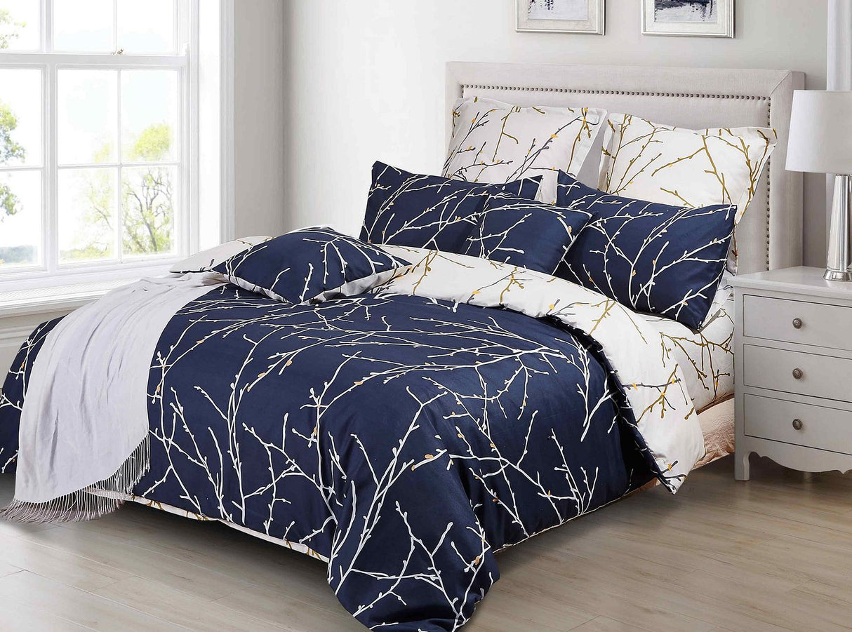 Tree Reversible Super King Size Blue Duvet Quilt Cover Set