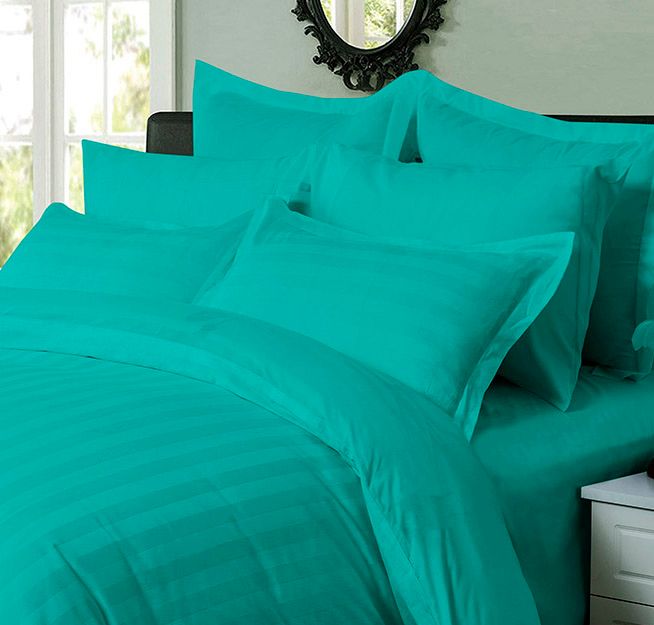 1000TC Ultra Soft Striped Queen Size Teal Duvet Quilt Cover Set