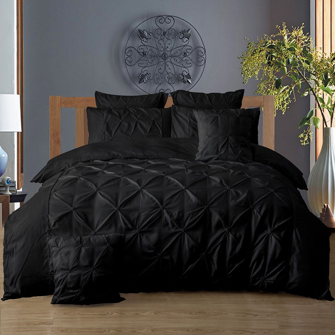 Diamond Pintuck Double Size Black Duvet Quilt Cover Set