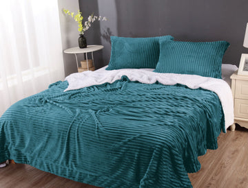 stripe flannel sherpa blanket king teal