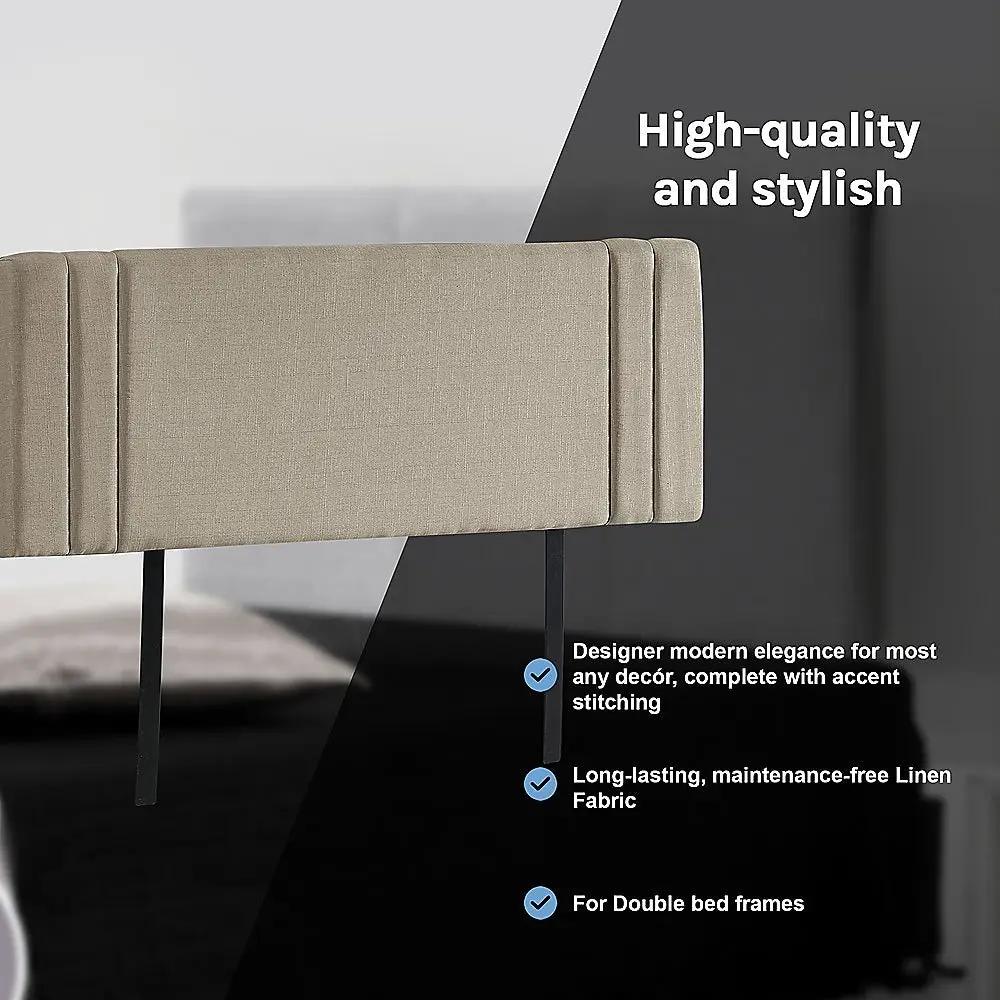 Linen Fabric Double Bed Deluxe Headboard Bedhead - Beige