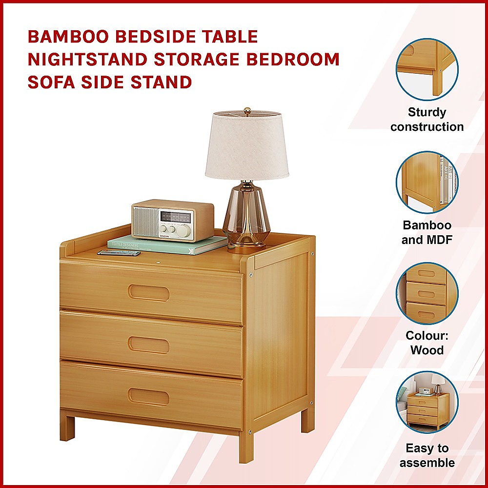 Bamboo Bedside Table Storage Side Stand