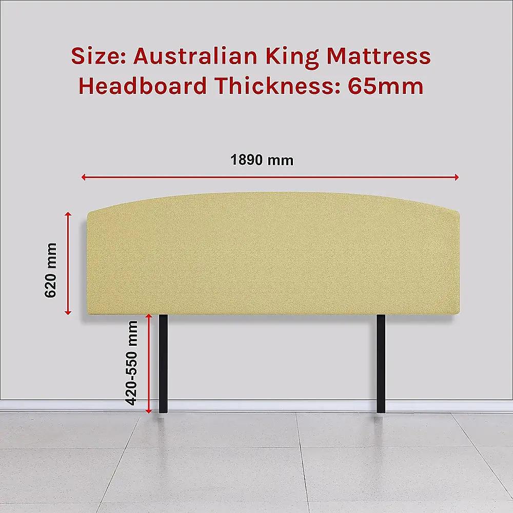 Linen Fabric King Bed Curved Headboard Bedhead - Sulfur Yellow