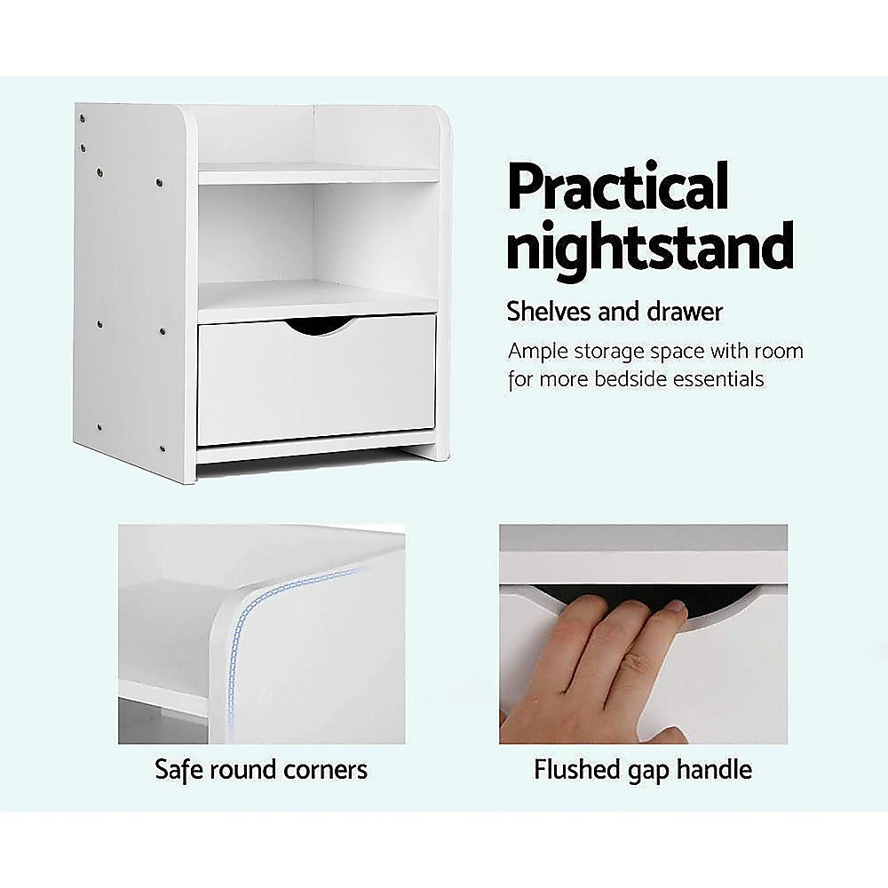Bedside Nightstand Storage Drawer Shelf