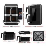 Devanti 12L Air Fryer Dual Basket Stacked 10 Inch Pizza Maker 2800W Touch Black