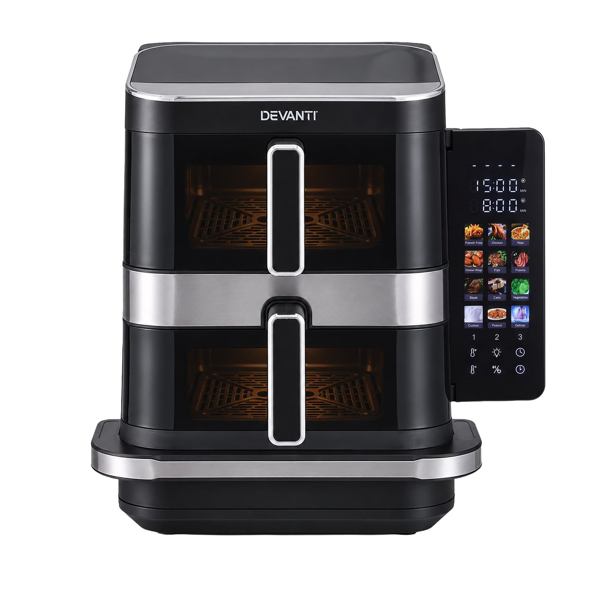 Devanti 12L Air Fryer Dual Basket Stacked 10 Inch Pizza Maker 2800W Touch Black