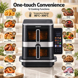 Devanti 12L Air Fryer Dual Basket Stacked 10 Inch Pizza Maker 2800W Touch Black