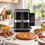 Devanti 12L Air Fryer Dual Basket Stacked 10 Inch Pizza Maker 2800W Touch Black