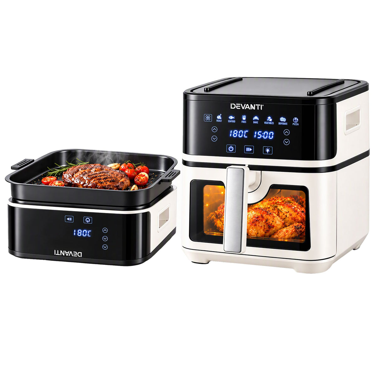 Devanti 8L Air Fryer BBQ Grill 2-in-1 Flip 1650W Touch Control Oil Free White