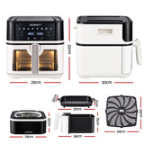 Devanti 8L Air Fryer BBQ Grill 2-in-1 Flip 1650W Touch Control Oil Free White
