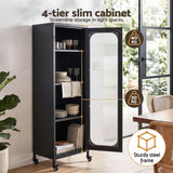 Artiss Buffet Cabinet Sideboard Slim Fluted Kitchen Storage Trolley Wheels Black