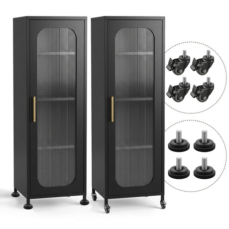 Artiss Buffet Cabinet Sideboard X2 Slim Kitchen Storage Trolley Wheels Black