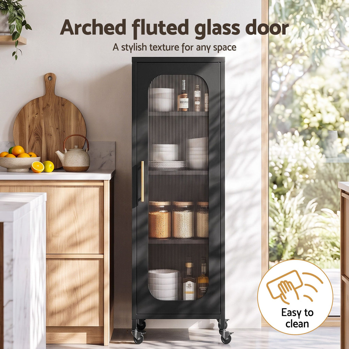 Artiss Buffet Cabinet Sideboard X2 Slim Kitchen Storage Trolley Wheels Black
