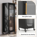 Artiss Buffet Cabinet Sideboard X2 Slim Kitchen Storage Trolley Wheels Black
