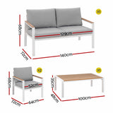 Gardeon 4-Piece Outdoor Sofa Set Aluminum Frame table and Chairs White
