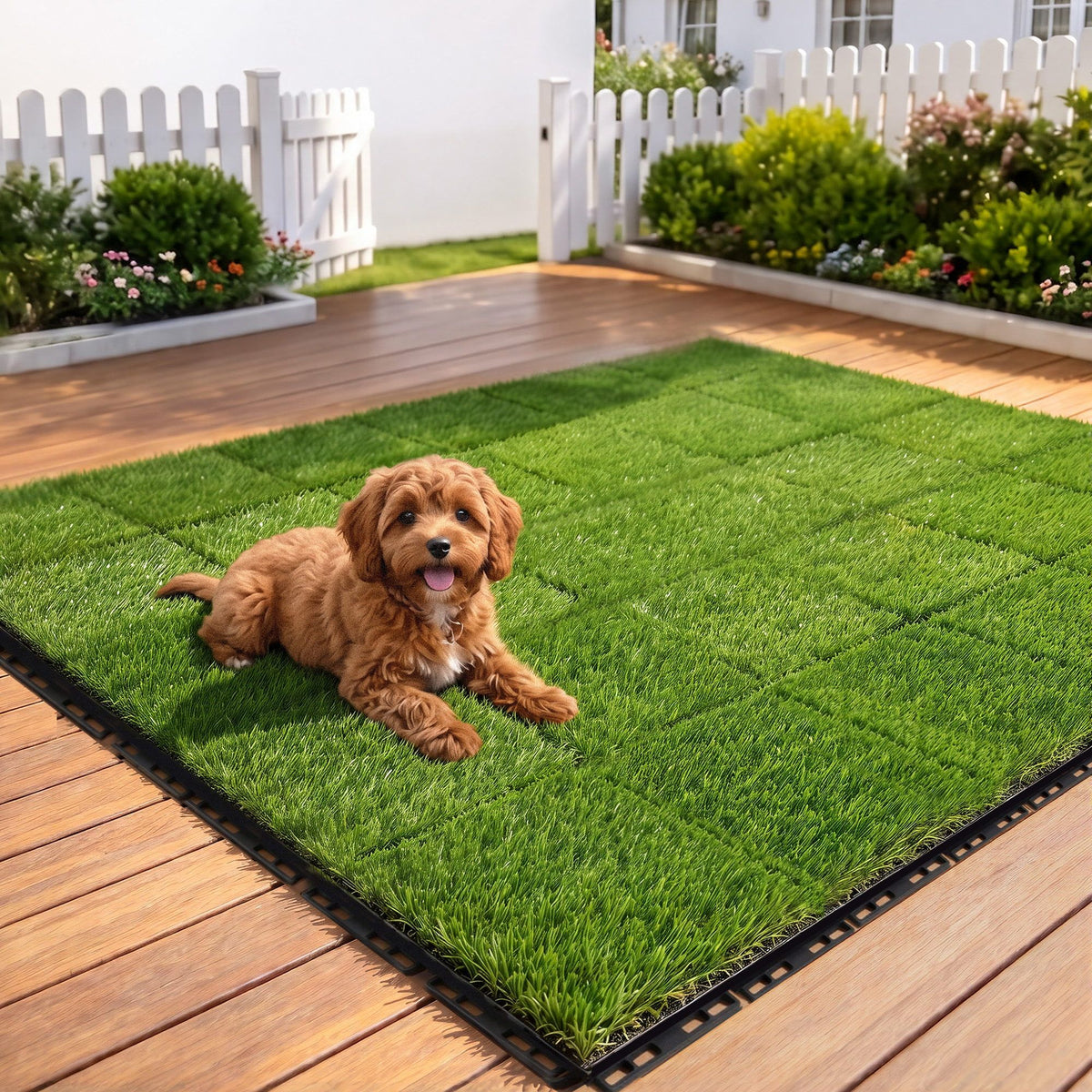 Prime Turf Artificial Grass Turf Tiles Interlocking Fake Grass Mat for Balcony Pet 24 Pack