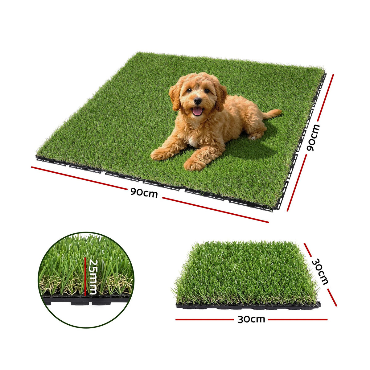 Prime Turf Artificial Grass Turf Tiles Interlocking Fake Grass Mat for Balcony Pet 9 Pack