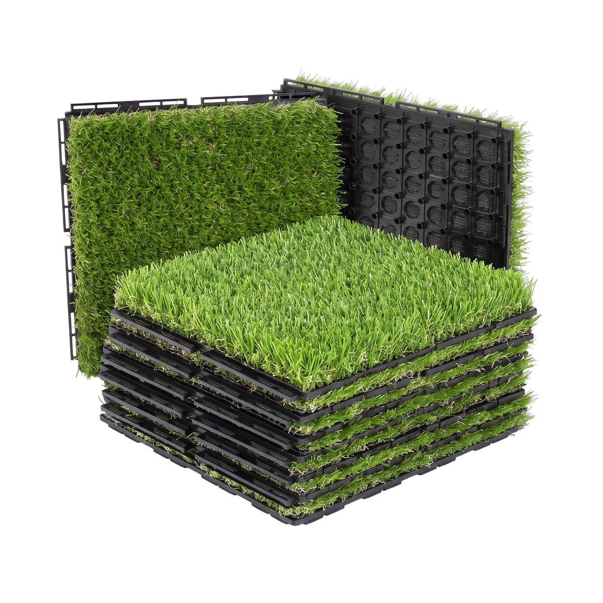 Prime Turf Artificial Grass Turf Tiles Interlocking Fake Grass Mat for Balcony Pet 9 Pack