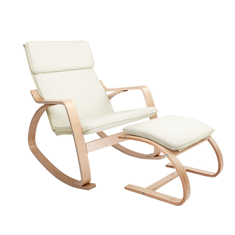 Bentwood Rocking Chair and Foot Stool - Beige