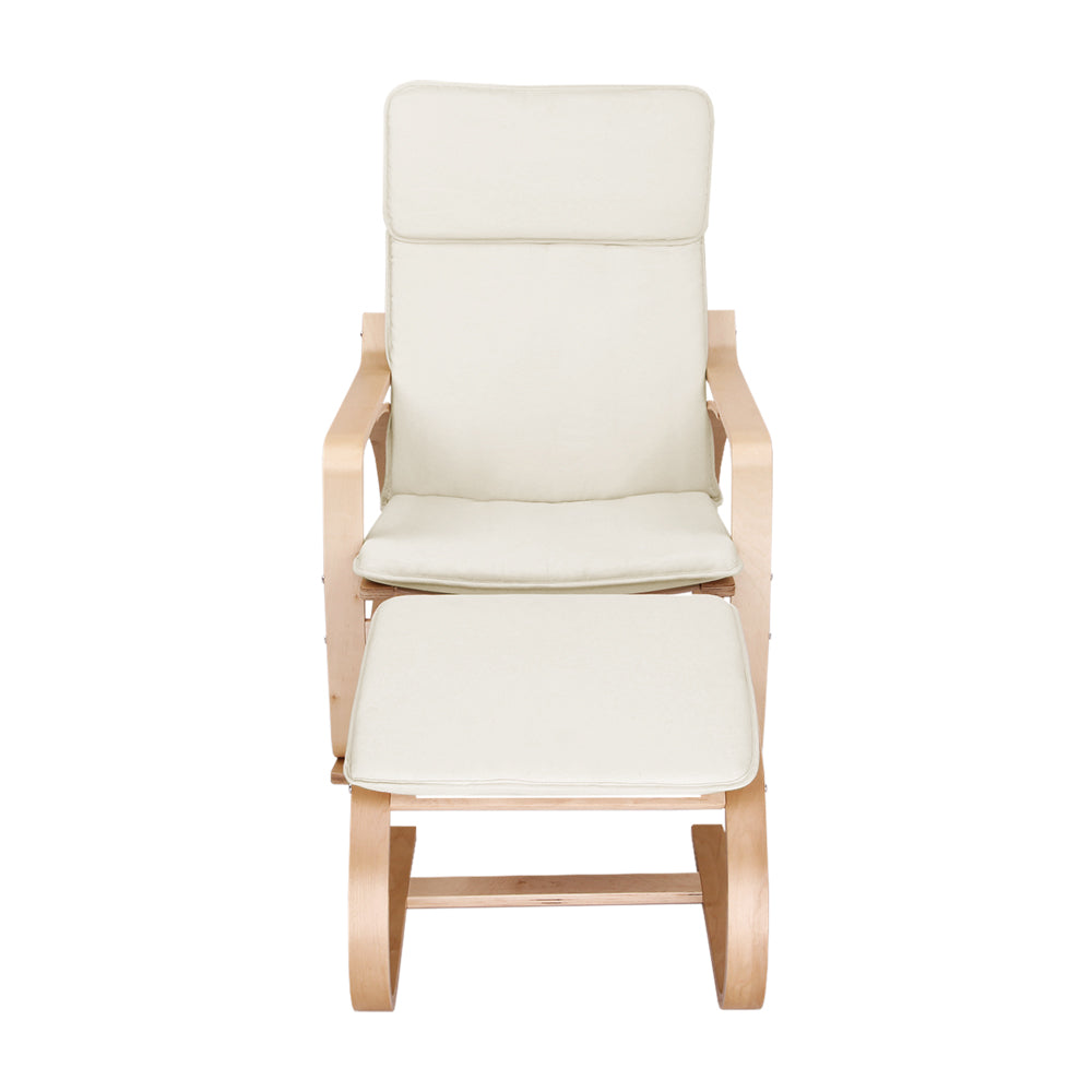 Bentwood Rocking Chair and Foot Stool - Beige