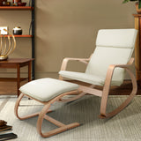 Bentwood Rocking Chair and Foot Stool - Beige