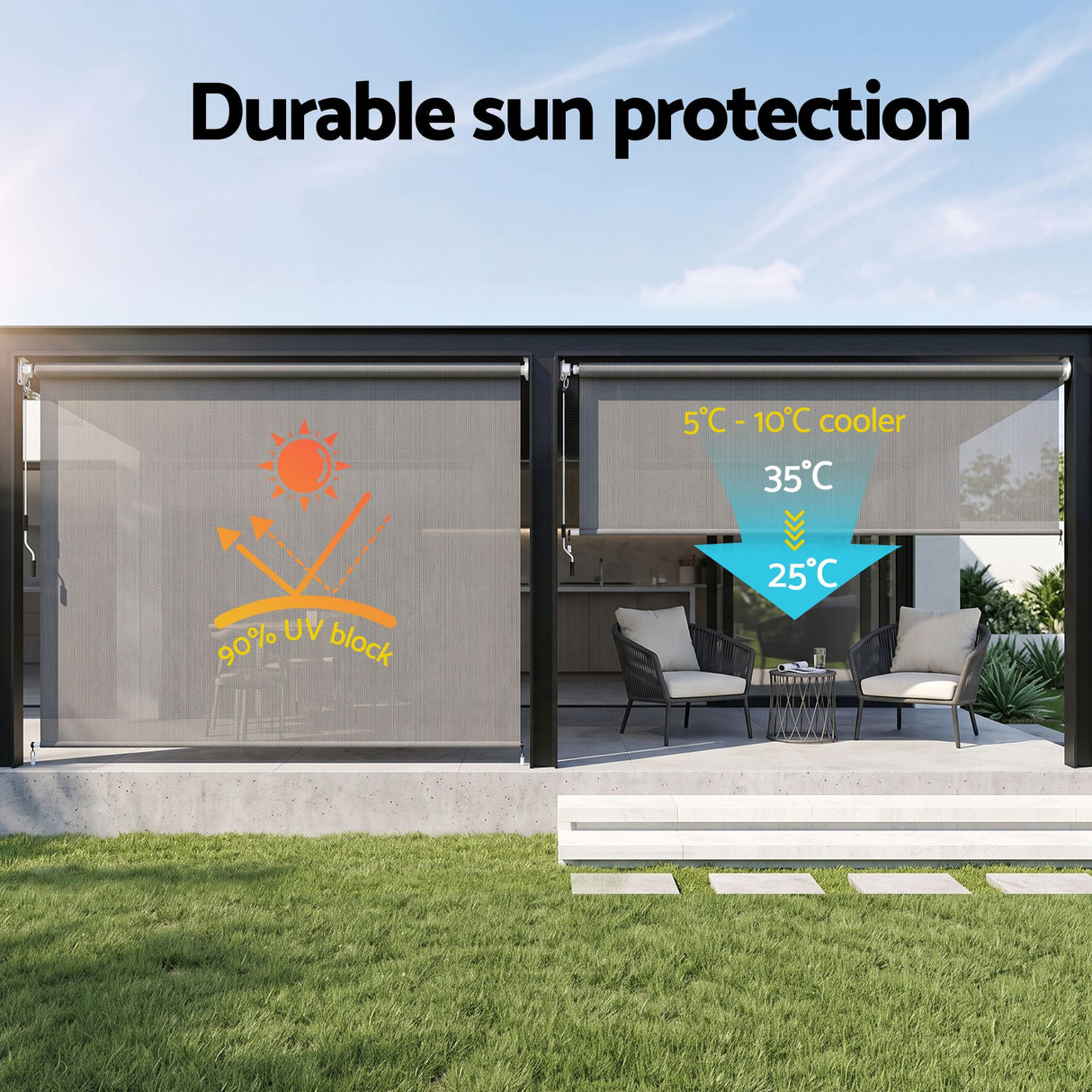 Instahut 3X2.5M HDPE Straight Drop Awning Outdoor Roller Blind Shade Screen Grey