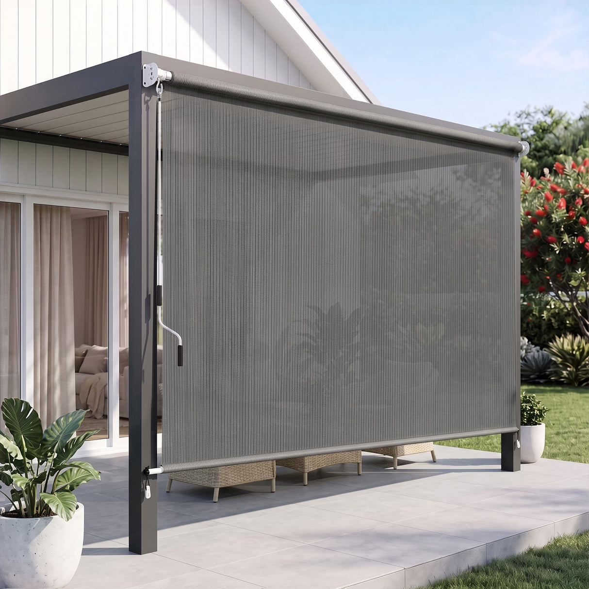 Instahut 3X2.5M HDPE Straight Drop Awning Outdoor Roller Blind Shade Screen Grey