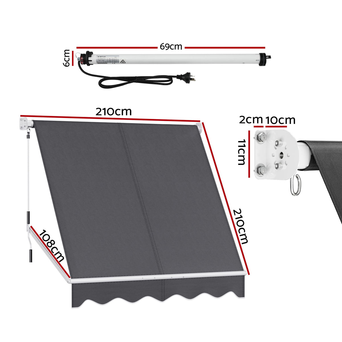 Instahut Motorised Pivot Arm Awning Window Sun Shade 2.1 X 2.1M Grey
