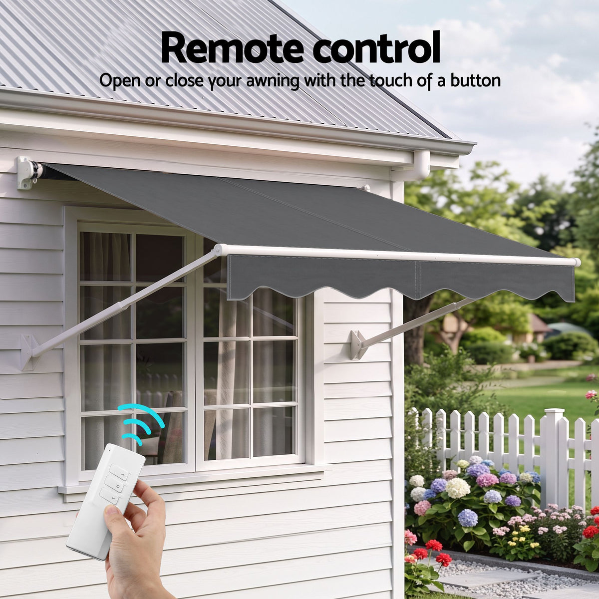 Instahut Motorised Pivot Arm Awning Window Sun Shade 2.1 X 2.1M Grey