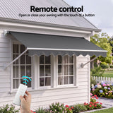 Instahut Motorised Pivot Arm Awning Window Sun Shade 2.8 X 2.1M Grey