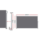 Instahut 1.8X4M Side Awning Retractable Privacy Screen Outdoor Sun Shade Grey
