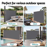 Instahut 1.8X4M Side Awning Retractable Privacy Screen Outdoor Sun Shade Grey