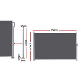 Instahut 2X3.5M Side Awning Retractable Privacy Screen Outdoor Sun Shade Grey
