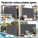 Instahut 2X3.5M Side Awning Retractable Privacy Screen Outdoor Sun Shade Grey