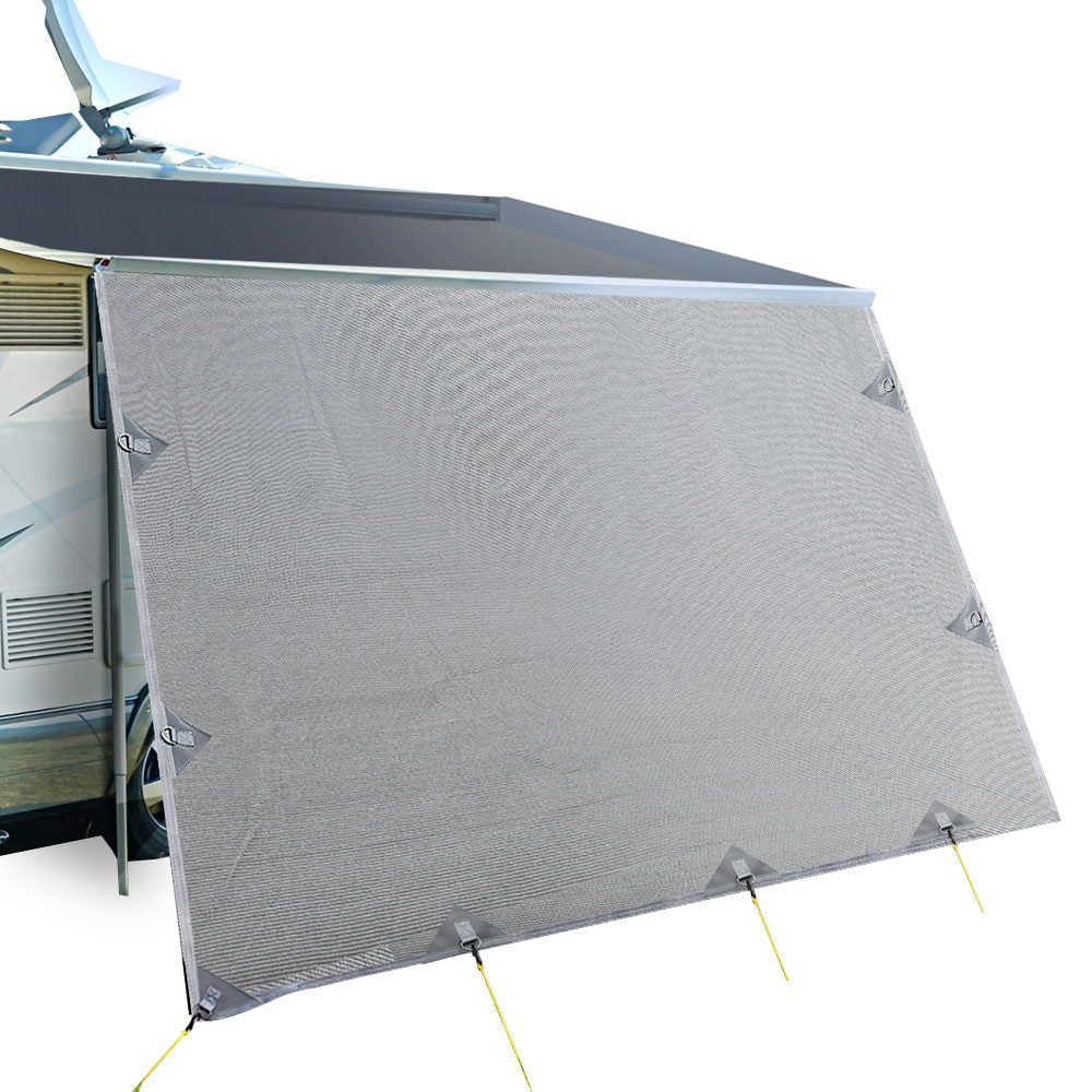 Caravan Privacy Screen Roll Out Awning 4Mx1.95M End Wall Side Sun Shade Grey