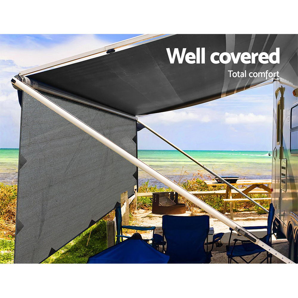 Caravan Privacy Screen Roll Out Awning 4Mx1.95M End Wall Side Sun Shade Grey