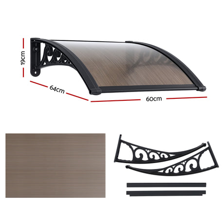 Instahut Window Awning Drainage 0.6mx0.6m Outdoor Brown