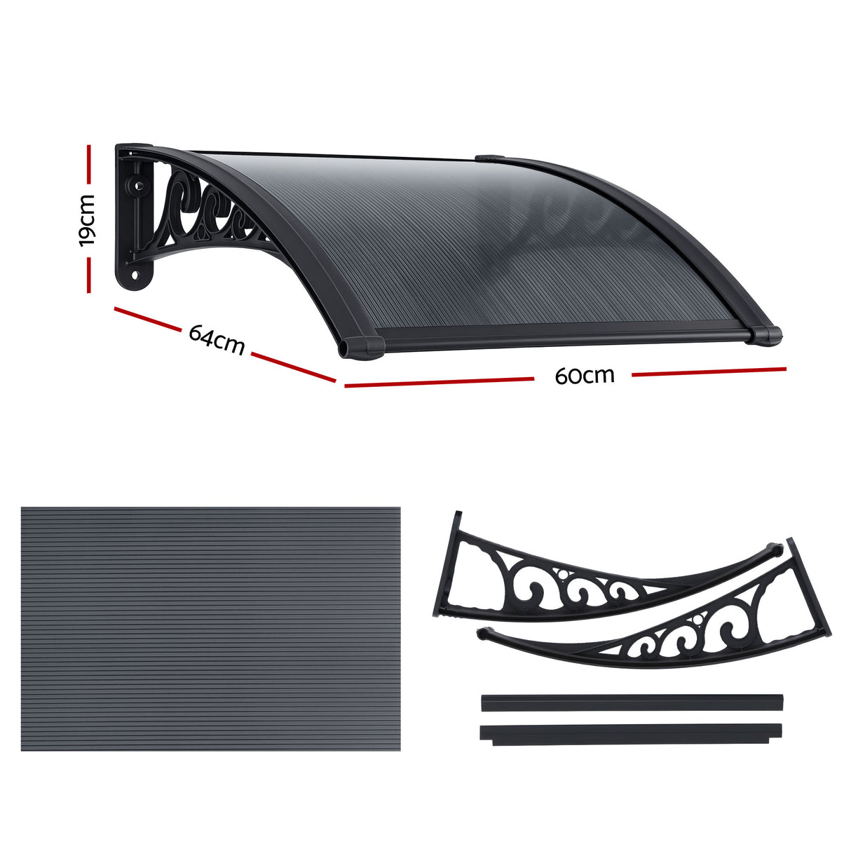 Instahut Window Awning Drainage 0.6mx0.6m Outdoor Grey