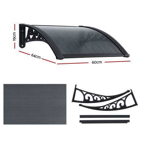 Instahut Window Awning Drainage 0.6mx0.6m Outdoor Grey
