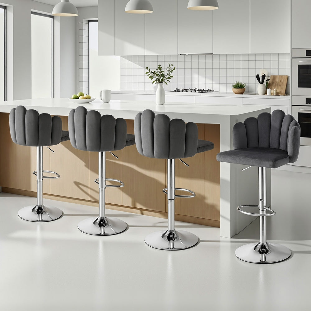 Artiss Bar Stool X4 Kitchen Dining Counter Gaslift Chair Adjustable Velvet Grey