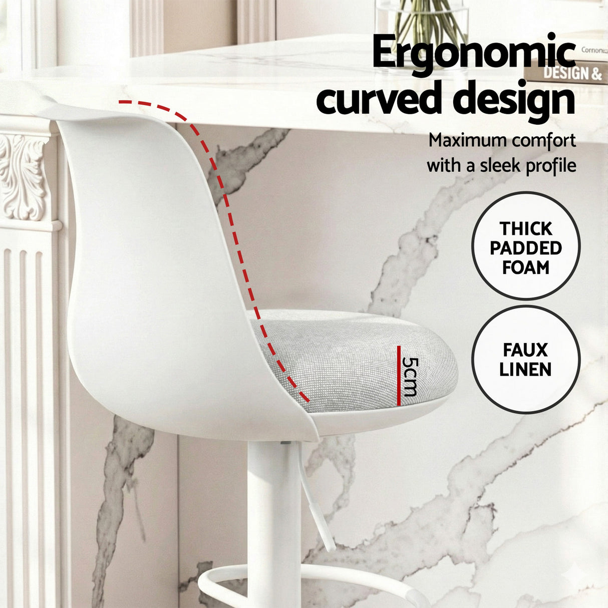Artiss 4x Bar Stools Kitchen Swivel Gas Lift Counter Dining Chair Curved White