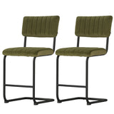 2x Bar Stools C Legged Soft Velvet Green & Black