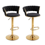Artiss 2x Bar Stools Gas Lift Adjustable Velvet Woven Backrest Vivien Black