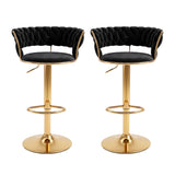 Artiss 2x Bar Stools Gas Lift Adjustable Velvet Woven Backrest Vivien Black