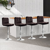 4x Bar Stools Leather Gas Lift Brown