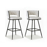 Artiss 2x Bar Stools Kitchen Dining Chair Counter Stool Woven Velvet Metal Ivory