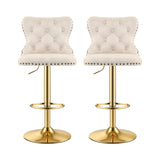 Artiss 2x Bar Stools Counter Chair Kitchen Adjustable Nailhead Trim Velvet Ivory
