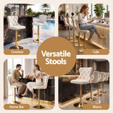 Artiss 2x Bar Stools Counter Chair Kitchen Adjustable Nailhead Trim Velvet Ivory