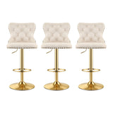 Artiss 3x Bar Stools Counter Chair Kitchen Adjustable Nailhead Trim Velvet Ivory