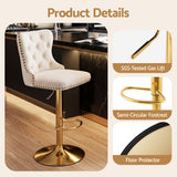 Artiss 3x Bar Stools Counter Chair Kitchen Adjustable Nailhead Trim Velvet Ivory